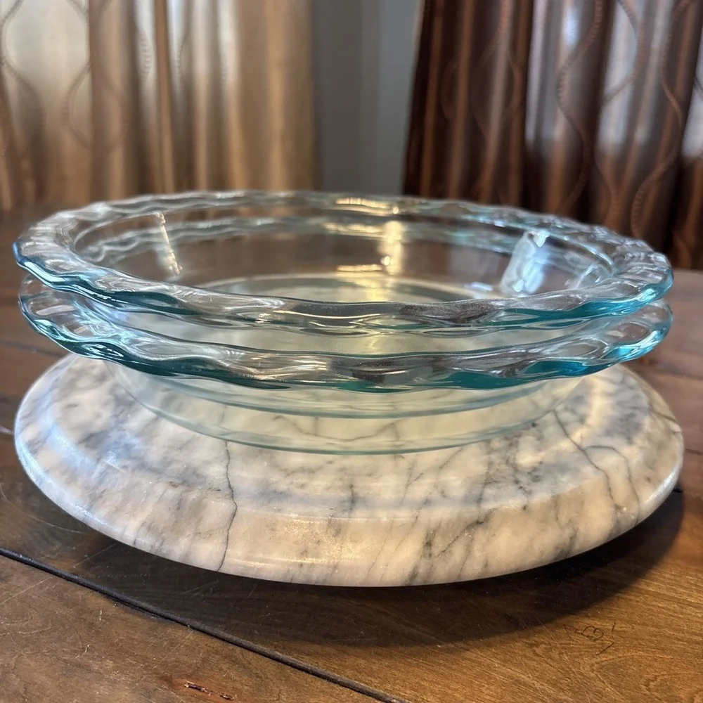 2pc VTG PYREX Pie Plates Clear Blue Tint 9